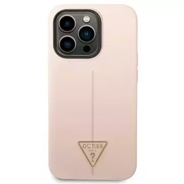 Pouzdro Guess GUHCP14LSLTGP pro Apple iPhone 14 Pro 6,1" růžovo-růžový pevný obal silikonový trojúhelník