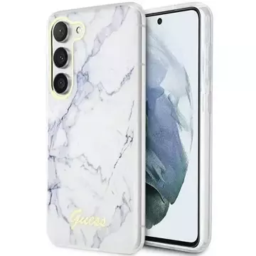 Pouzdro Guess GUHCS23SPCUMAH pro Samsung Galaxy S23 S911 bílé/bílé pevné pouzdro Marble