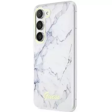 Pouzdro Guess GUHCS23SPCUMAH pro Samsung Galaxy S23 S911 bílé/bílé pevné pouzdro Marble