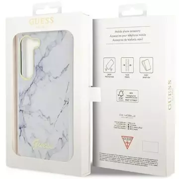 Pouzdro Guess GUHCS23SPCUMAH pro Samsung Galaxy S23 S911 bílé/bílé pevné pouzdro Marble