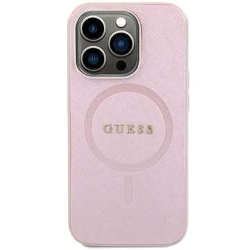 Pouzdro Guess GUHMP15LPSAHMCP pro iPhone 15 Pro 6,1" červený/růžový pevný obal Saffiano MagSafe