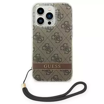 Pouzdro Guess GUOHCP14LH4STW pro Apple iPhone 14 Pro 6,1" hnědý/hnědý pevný obal 4G Print Strap