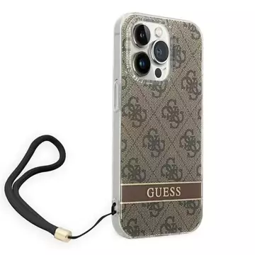 Pouzdro Guess GUOHCP14LH4STW pro Apple iPhone 14 Pro 6,1" hnědý/hnědý pevný obal 4G Print Strap