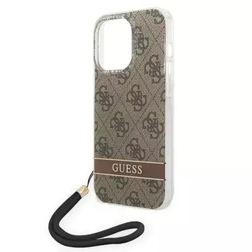 Pouzdro Guess GUOHCP14LH4STW pro Apple iPhone 14 Pro 6,1" hnědý/hnědý pevný obal 4G Print Strap