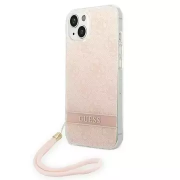 Pouzdro Guess GUOHCP14MH4STP pro Apple iPhone 14 Plus 6,7" růžové/růžové pevné pouzdro 4G Print Strap