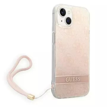 Pouzdro Guess GUOHCP14MH4STP pro Apple iPhone 14 Plus 6,7" růžové/růžové pevné pouzdro 4G Print Strap