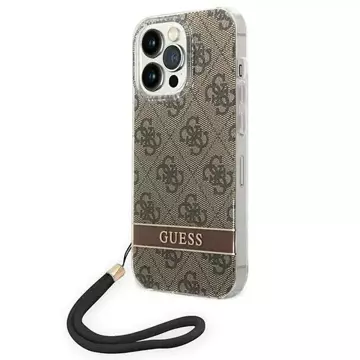 Pouzdro Guess GUOHCP14XH4STW iPhone 14 Pro Max 6,7" hnědé/hnědé pevné pouzdro 4G Print Strap