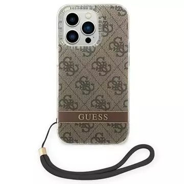 Pouzdro Guess GUOHCP14XH4STW iPhone 14 Pro Max 6,7" hnědé/hnědé pevné pouzdro 4G Print Strap