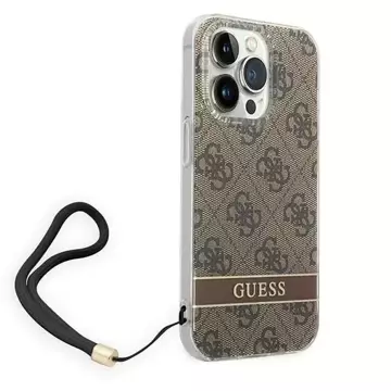 Pouzdro Guess GUOHCP14XH4STW iPhone 14 Pro Max 6,7" hnědé/hnědé pevné pouzdro 4G Print Strap