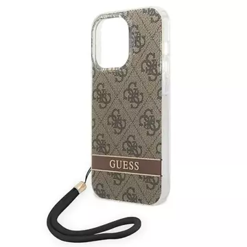 Pouzdro Guess GUOHCP14XH4STW iPhone 14 Pro Max 6,7" hnědé/hnědé pevné pouzdro 4G Print Strap