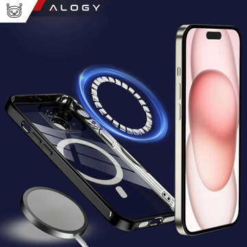 Pouzdro MagSafe pro iPhone 15 Glamour Luxury Cover Slim Ring Alogy černé průhledné sklo