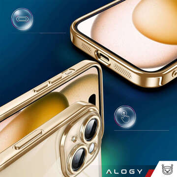 Pouzdro MagSafe pro iPhone 15 Glamour Luxury Slim Ring Cover Alogy Gold Transparent Glass