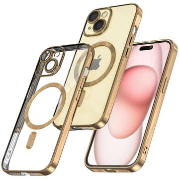 Pouzdro MagSafe pro iPhone 15 Glamour Luxury Slim Ring Cover Alogy Gold Transparent Glass