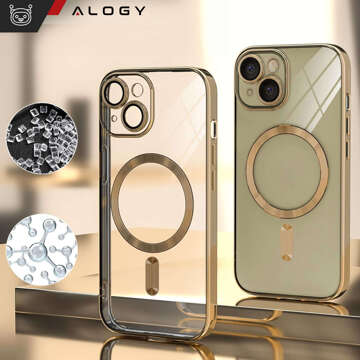 Pouzdro MagSafe pro iPhone 15 Glamour Luxury Slim Ring Cover Alogy Gold Transparent Glass