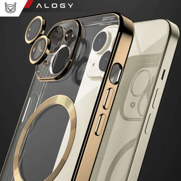 Pouzdro MagSafe pro iPhone 15 Glamour Luxury Slim Ring Cover Alogy Gold Transparent Glass