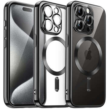 Pouzdro MagSafe pro iPhone 15 Pro Glamour Luxury Slim Ring Alogy Black Transparent