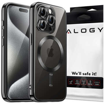 Pouzdro MagSafe pro iPhone 15 Pro Glamour Luxury Slim Ring Cover Alogy Black Transparent Glass