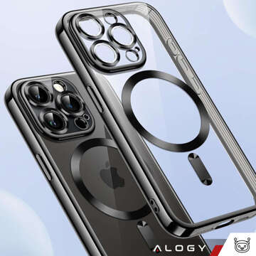 Pouzdro MagSafe pro iPhone 15 Pro Glamour Luxury Slim Ring Cover Alogy Black Transparent Glass