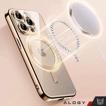 Pouzdro MagSafe pro iPhone 15 Pro Glamour Luxury Slim Ring Cover Alogy Gold Clear Glass