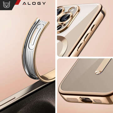 Pouzdro MagSafe pro iPhone 15 Pro Glamour Luxury Slim Ring Cover Alogy Gold Clear Glass