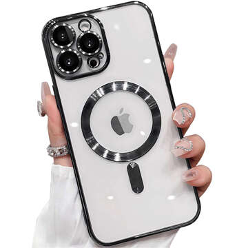 Pouzdro MagSafe pro iPhone 15 Pro Max Glamour Luxury Cover Slim Ring Alogy černé průhledné sklo