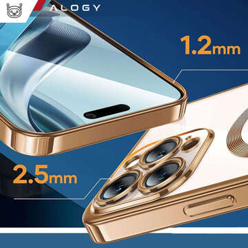 Pouzdro MagSafe pro iPhone 15 Pro Max Glamour Luxury Slim Ring Cover Alogy Gold Clear Glass