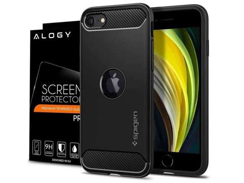 Pouzdro Spigen Rugged Armor pro Apple iPhone SE 2022/2020 Matte Black Alogy sklo