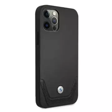 Pouzdro na telefon BMW BMHCP12LRSWPK pro Apple iPhone 12 Pro Max 6,7" černé/černé pevné pouzdro z kůže perforované