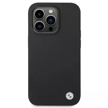 Pouzdro na telefon BMW BMHCP14LSILBK pro Apple iPhone 14 Pro 6,1" černo/černé silikonové kovové logo