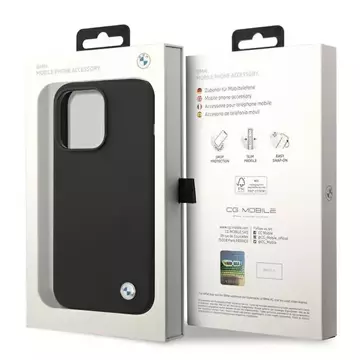 Pouzdro na telefon BMW BMHCP14LSILBK pro Apple iPhone 14 Pro 6,1" černo/černé silikonové kovové logo