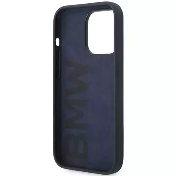 Pouzdro na telefon BMW BMHCP14LSTRONG pro Apple iPhone 14 Pro 6,1" tmavě modrá/námořnická barva silikonové kovové logo