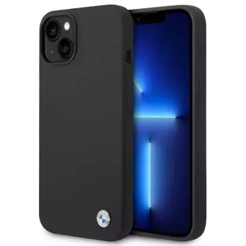 Pouzdro na telefon BMW BMHCP14MSILBK pro Apple iPhone 14 Plus 6,7" černo/černé silikonové kovové logo