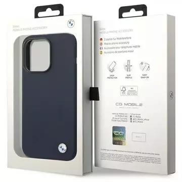 Pouzdro na telefon BMW BMHMP14LSILNA pro Apple iPhone 14 Pro 6,1" tmavě modrá/námořnická barva silikonové kovové Logo MagSafe