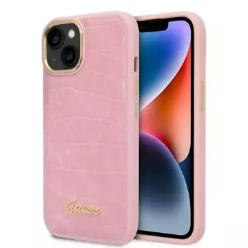 Pouzdro na telefon Guess GUHCP14MHGCRHP pro Apple iPhone 14 Plus 6,7" růžové/růžové pevné pouzdro Croco Collection