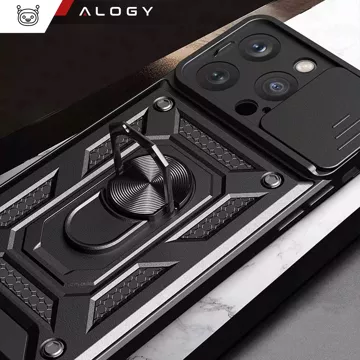 Pouzdro pro Apple iPhone 16 Pro Max, obrněný Slide Case Ring, kryt, ochrana fotoaparátu, Camshield Alogy, černý