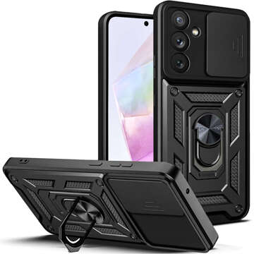 Pouzdro pro Samsung Galaxy A35 5G Armored Slide Case Ring Pouzdro Ochrana fotoaparátu Camshield Alogy Black