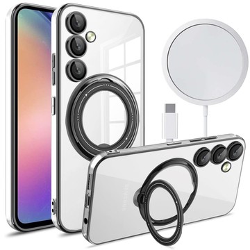 Pouzdro pro Samsung Galaxy S24 Magnetické pouzdro Ring Mag Bezpečný průhledný držák magnetu Alogy Black Transparent Qi Charger