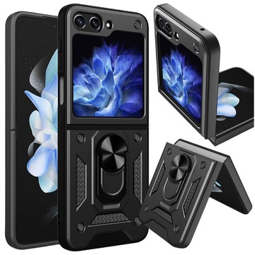 Pouzdro pro Samsung Galaxy Z Flip 5 Armored Ring Case Anti-Shock Camshield Stand Alogy černé