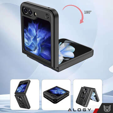 Pouzdro pro Samsung Galaxy Z Flip 5 Armored Ring Case Anti-Shock Camshield Stand Alogy černé