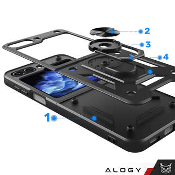 Pouzdro pro Samsung Galaxy Z Flip 5 Armored Ring Case Anti-Shock Camshield Stand Alogy černé