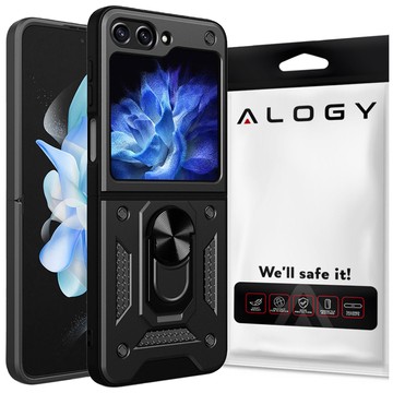 Pouzdro pro Samsung Galaxy Z Flip 5 Armored Ring Case Anti-Shock Camshield Stand Alogy černé