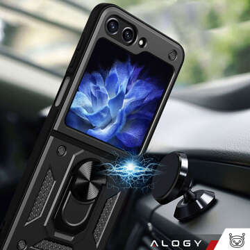 Pouzdro pro Samsung Galaxy Z Flip 5 Armored Ring Case Anti-Shock Camshield Stand Alogy černé