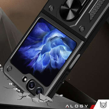 Pouzdro pro Samsung Galaxy Z Flip 5 Armored Ring Case Anti-Shock Camshield Stand Alogy černé