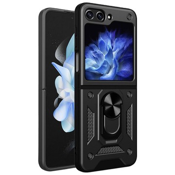 Pouzdro pro Samsung Galaxy Z Flip 5 Armored Ring Case Anti-Shock Camshield Stand Alogy černé