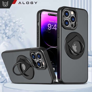 Pouzdro pro iPhone 15 Pro 360 Ring Case Armored Matte Black Magnet Holder Alogy Glass