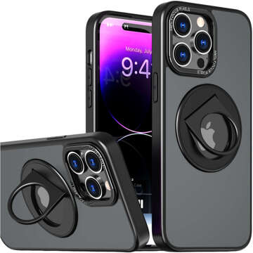 Pouzdro pro iPhone 15 Pro 360 Ring Case Armored Matte Black Magnet Holder Alogy Glass