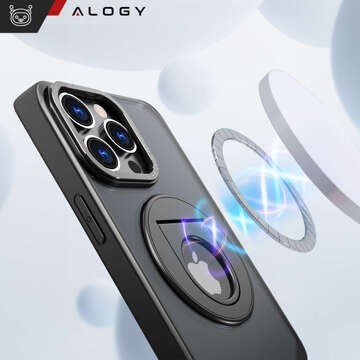 Pouzdro pro iPhone 15 Pro 360 Ring Case Armored Matte Black Magnet Holder Alogy Glass