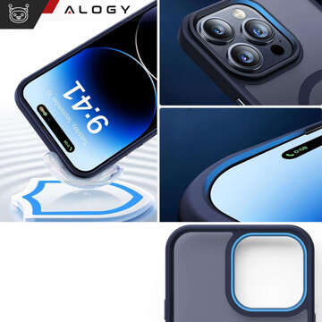 Pouzdro pro iPhone 15 Pro MagSafe Matt Case Cover matné Alogy Ring obrněné pouzdro na telefon Navy Blue Glass