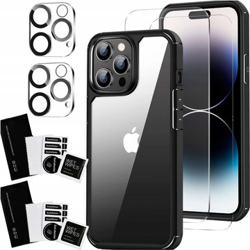 Pouzdro pro iPhone 15 Pro Max Housing Case 2x sklo displeje a 2x pancéřová čočka Alogy 360 Hybrid Set 5v1 černá a průhledná