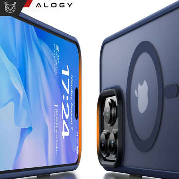 Pouzdro pro iPhone 15 Pro Max MagSafe Matt Case Cover matné Alogy Ring obrněné pouzdro na telefon Navy Blue Glass